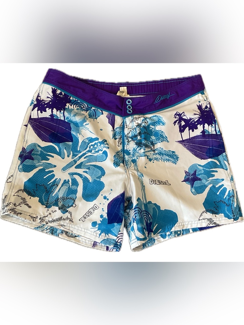 Diesel Blue and Purple Floral Swim/ Shorts with pockets